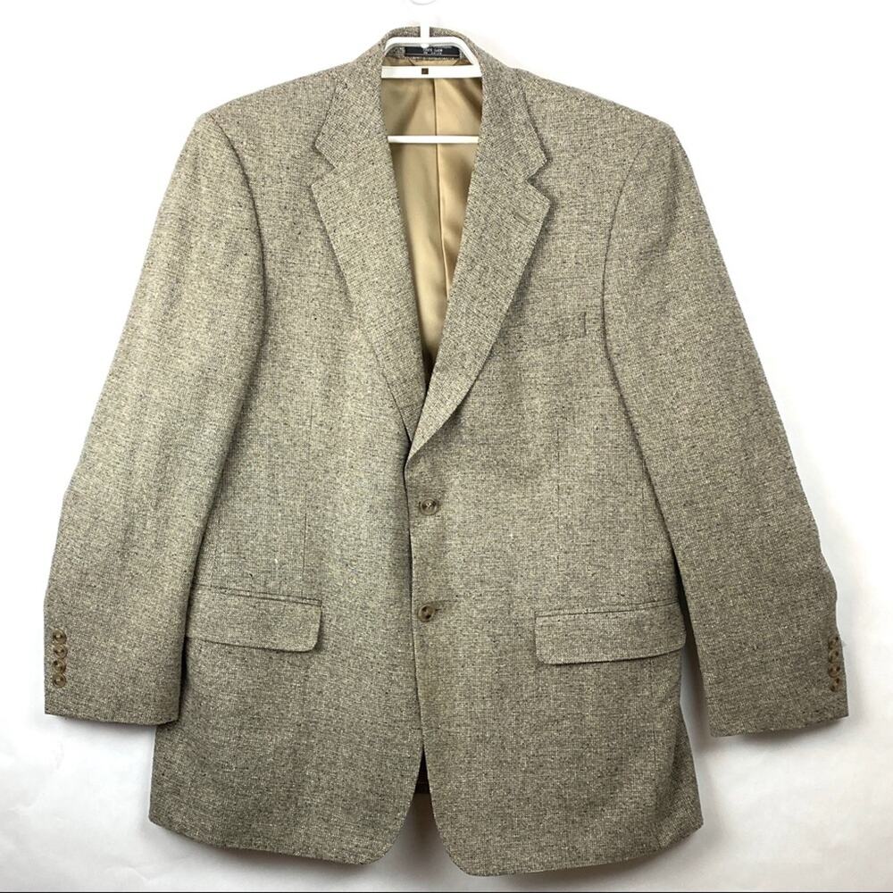 Tweed Tan Sport Coat Jacket Blazer 100% Silk Lined Size 44L